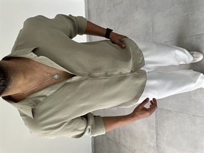 Küf Yeşili Modal Kumaş Oversize Basic Gömlek