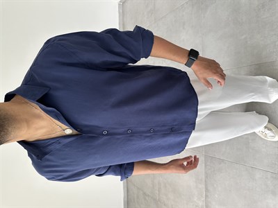 Lacivert Modal Kumaş Oversize Basic Gömlek