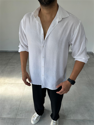 Modal Kumaş Beyaz Renk Oversize Kesim Gömlek
