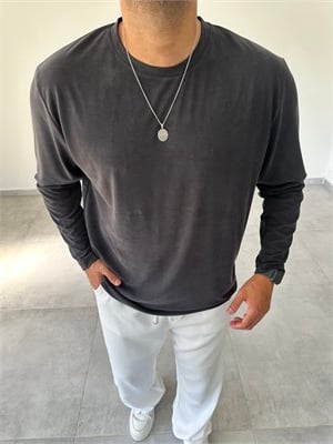 Siyah Renk Modal Kumaş Basic Sweatshirt