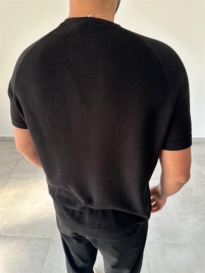 Reglan Kol Detaylı Siyah Renk Premium Kalite Basic Triko T-Shirt