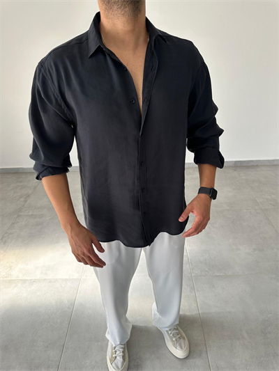 Modal Kumaş Siyah Renk Oversize Kesim Gömlek