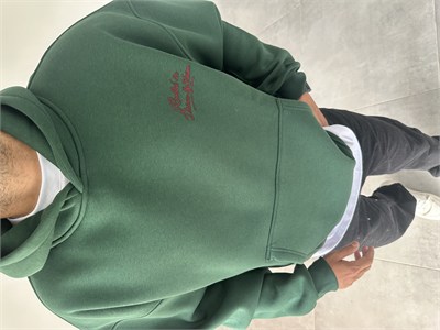 Pantch Ve Baskı Detaylı Yeşil Renk Premium Kapüşonlu Sweatshirt