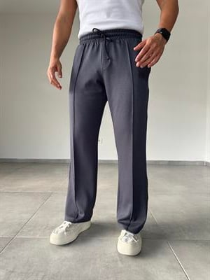 Antrasit Renk Modal Kumaş Ön Kısmı Çımalı Basic Baggy Pantolon