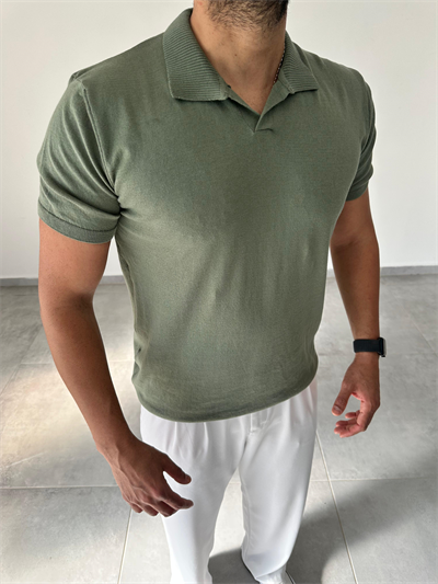 Polo Yaka Yeşil Renk Triko T-Shirt