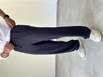 Lacivert Renk Yumuşak Keten Baggy Pantolon