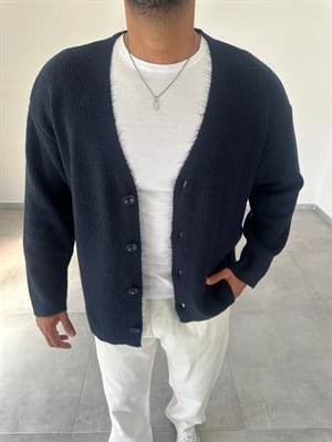 Lacivert Renk Oversize Kesim Örme Triko Ceket