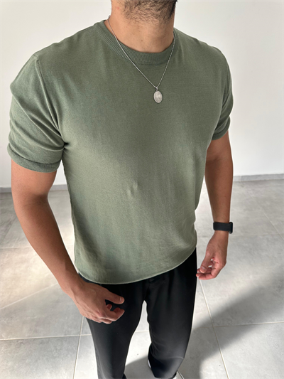 Yeşil Renk Premium Kalite Basic Triko T-Shirt