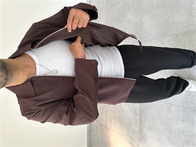 Kahve Renk Boxy Fit Kol Düğmeli Ceket