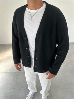 Siyah Renk Oversize Kesim Örme Triko Ceket
