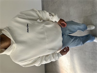 Beyaz Renk Pantch Ve Baskı Detaylı Kapüşonlu Sweatshirt
