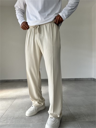 Bej Renk Modal Kumaş Ön Kısmı Çımalı Basic Baggy Pantolon