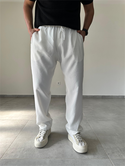 Modal Kumaş Beyaz Renk Basic Baggy Pantolon