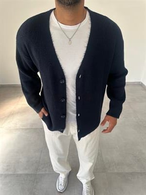 Lacivert Renk Oversize Kesim Örme Triko Ceket
