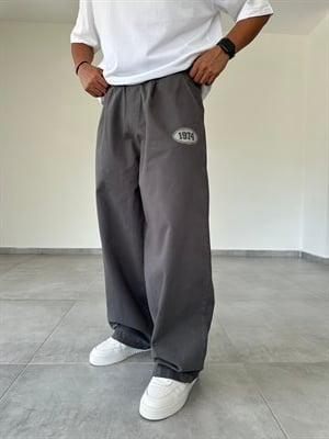 Füme Renk 1974 Baskı Detaylı Ekstra Bol Gabardin Baggy