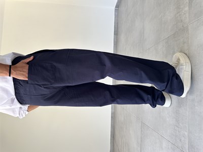 Gabardin Kumaş Lacivert Renk Rahat Kesim İnce Baggy Pantolon