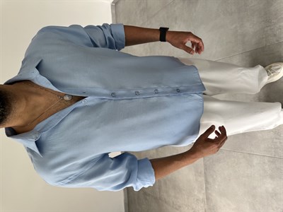 Bebe Mavisi Modal Kumaş Oversize Basic Gömlek