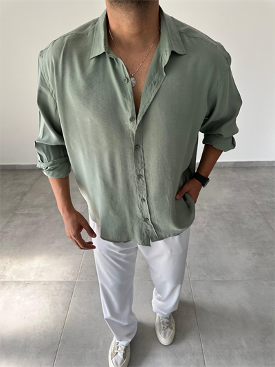 Mint Yeşili Renk Modal Kumaş Oversize Kesim Basic Gömlek