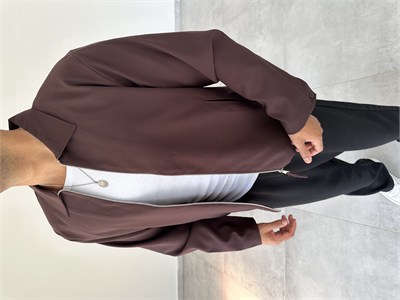 Kahve Renk Boxy Fit Kol Düğmeli Ceket