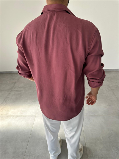 Modal Kumaş Mürdüm Renk Oversize Kesim Gömlek
