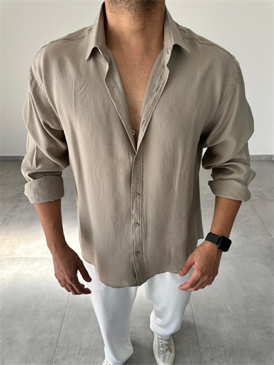 Modal Kumaş Haki Yeşil Renk Oversize Kesim Gömlek