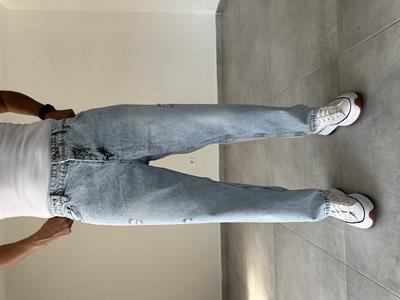 Buz Mavisi Yırtık Detaylı Boyfriend Kesim Kot  Pantolon