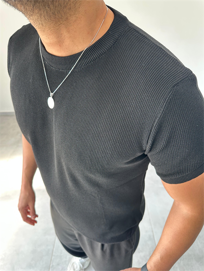 Siyah Renk Selanik Örme Regular Fit T-Shirt