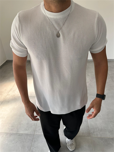 Beyaz Renk Selanik Örme Regular Fit T-Shirt