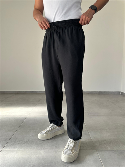 Tensel Kumaş Siyah Renk Boyfriend Rahat Kesim İnce Jogger