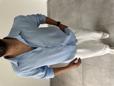 Bebe Mavisi Modal Kumaş Oversize Basic Gömlek
