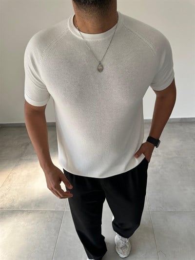 Reglan Kol Detaylı Beyaz Renk Premium Kalite Basic Triko T-Shirt