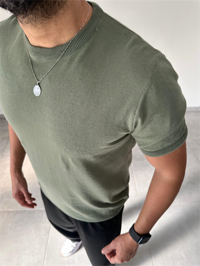 Yeşil Renk Premium Kalite Basic Triko T-Shirt