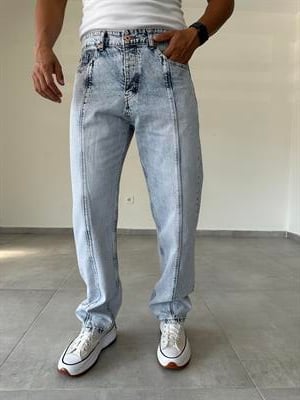 Dikiş Detaylı Asit Yıkama Baggy Kesim Kot Pantolon