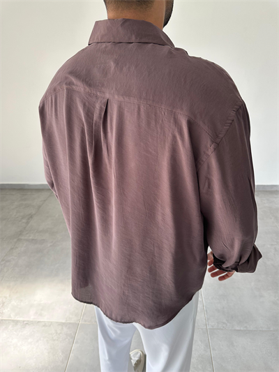 Kahve Renk Modal Kumaş Oversize Kesim Basic Gömlek