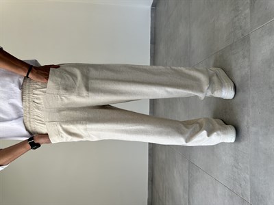Bej Renk Yumuşak Keten Baggy Pantolon
