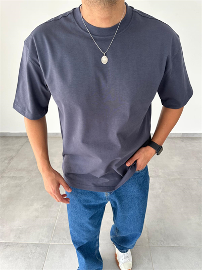 Antrasit Renk Oversize Kesim Basic T-Shirt