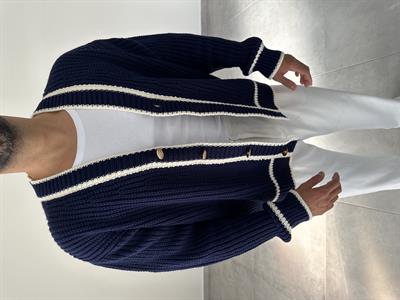 Lacivert Renk Oversize Kesim Vintage Tasarım Hırka