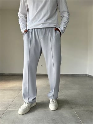 Gri Renk Modal Kumaş Ön Kısmı Çımalı Basic Baggy Pantolon