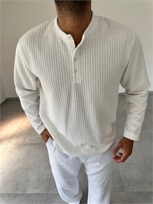 Ekru Renk Düğme Detaylı İnce Sweatshirt