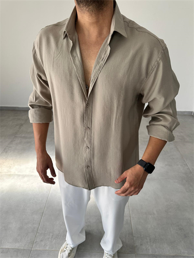 Modal Kumaş Haki Yeşil Renk Oversize Kesim Gömlek