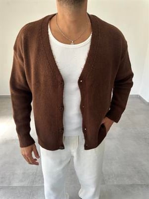 Kahve Renk Örme Basic Oversize Hırka