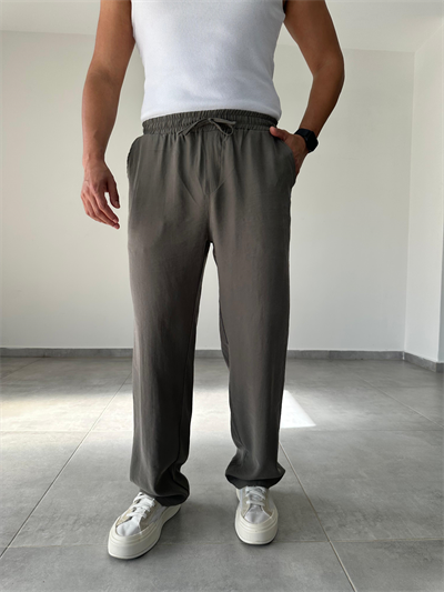 Modal Kumaş Haki Yeşil Renk Bel Kısmı Lastikli Basic Baggy Pantolon