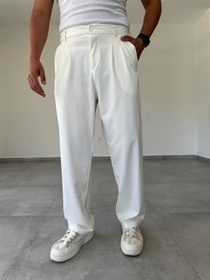 Beyaz Renk Basic Baggy Kumaş Pantolon