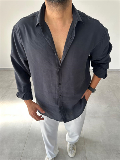 Modal Kumaş Siyah Renk Oversize Kesim Gömlek