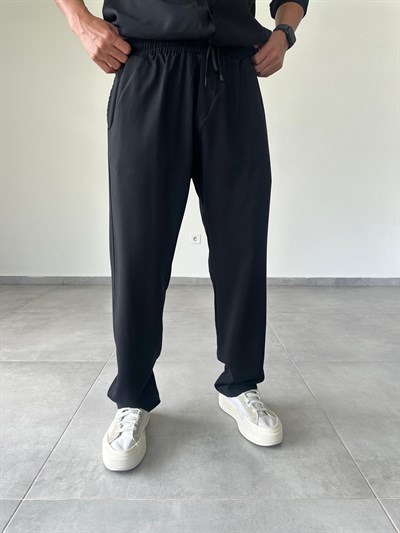 Modal Kumaş Siyah Renk Basic Baggy Pantolon