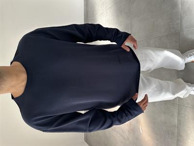 Lacivert Renk Kesik Yaka Detaylı Oversize Kesim Sweatshirt