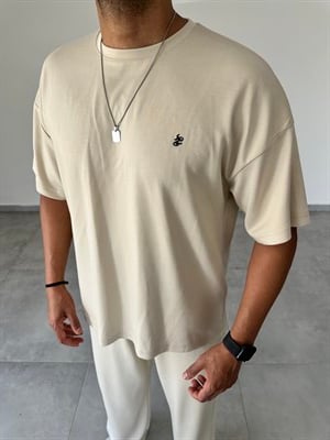 Bej Renk Modal Kumaş Rahat Kesim T-Shirt