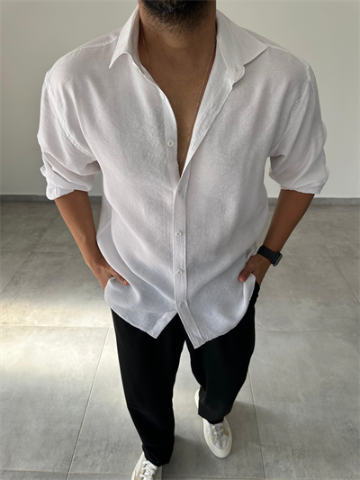 Modal Kumaş Beyaz Renk Oversize Kesim Gömlek