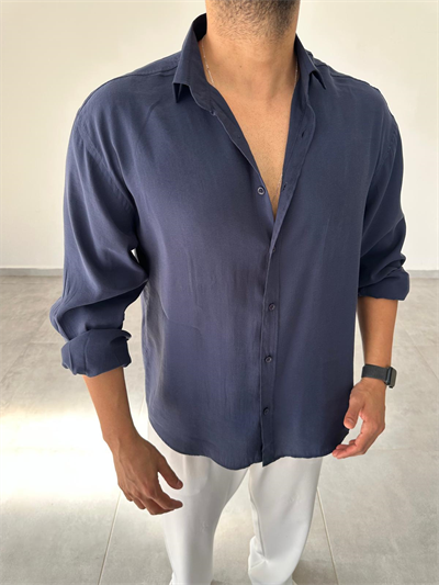 Modal Kumaş Lacivert Renk Oversize Kesim Gömlek