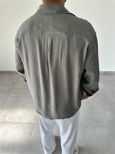 Haki Yeşil Renk Modal Kumaş Oversize Kesim Basic Gömlek